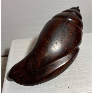 Wooden Conch Shell Hand Carved Polished Unique Decor Piece 7" Heavy Paperweight